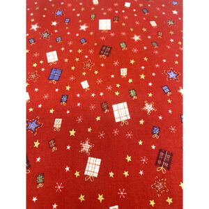 Christmas Fabric Presents Star Red Country Primitive 2.5 Yards Vintage Holiday